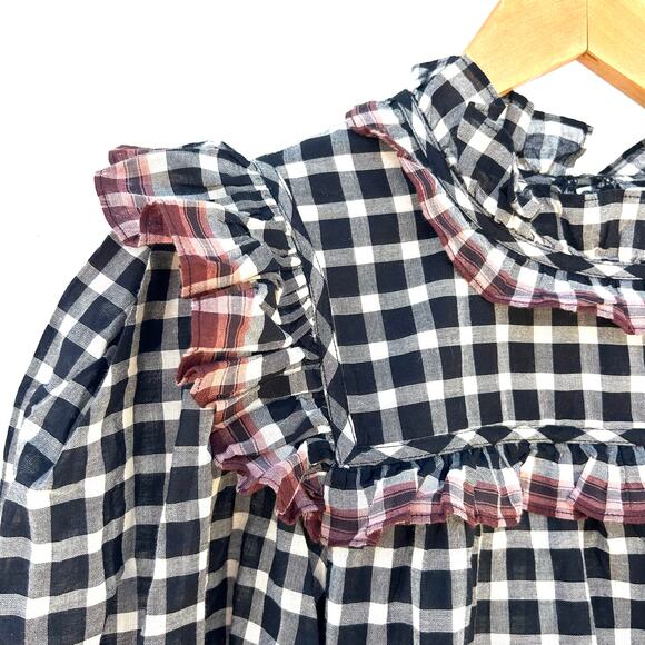 Ulla Johnson Elm Dress Checkered Plaid High Neck Twee 4 Mini Eclipse Long Sleeve - Picture 10 of 13